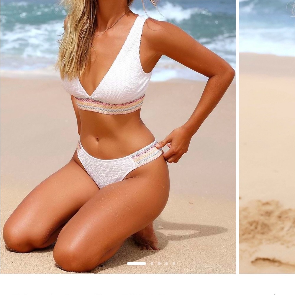 Cupshe White and Rainbow Trim Bikini